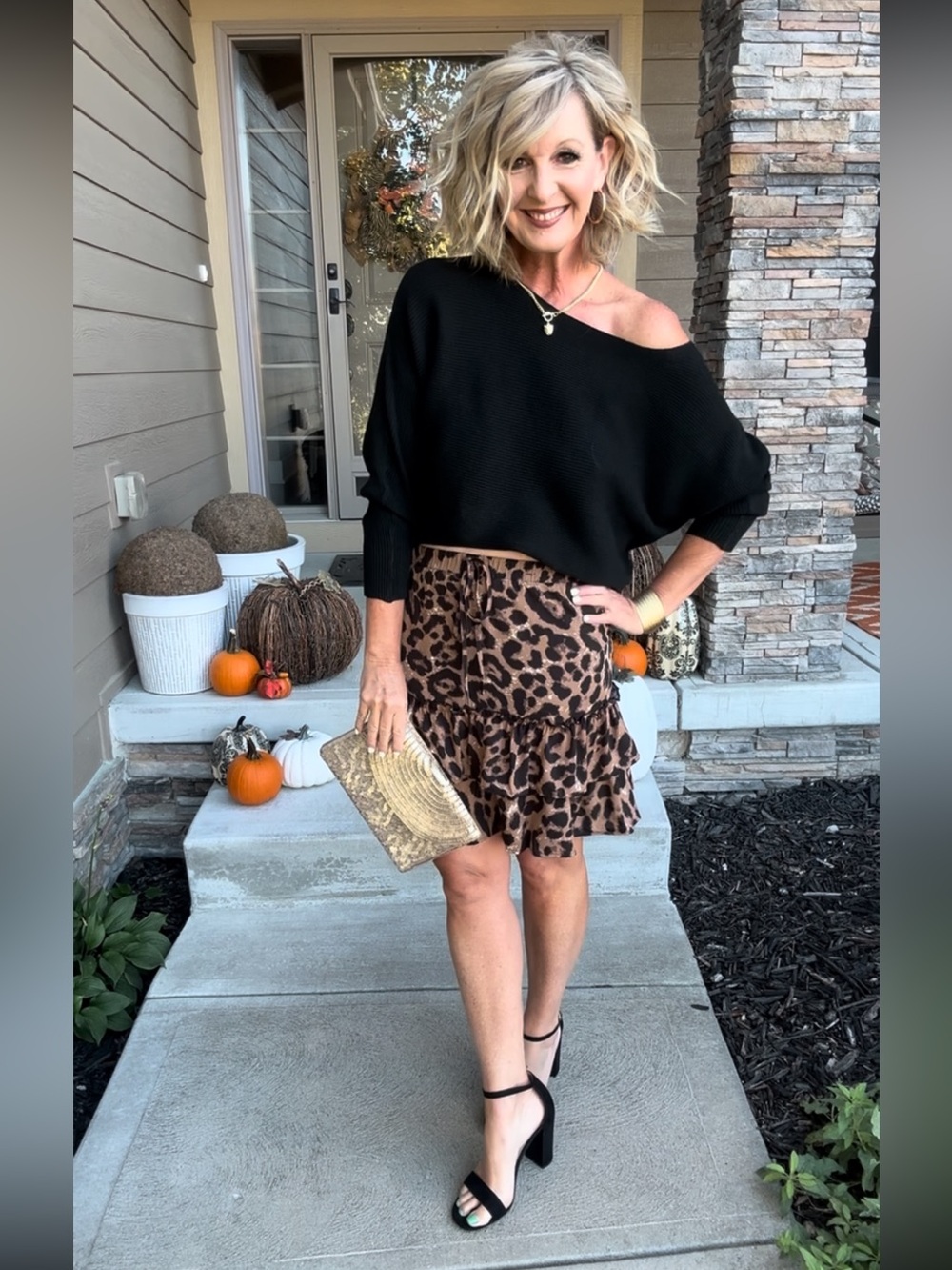 Leopard Print Ruffle Hem Skirt - Brown